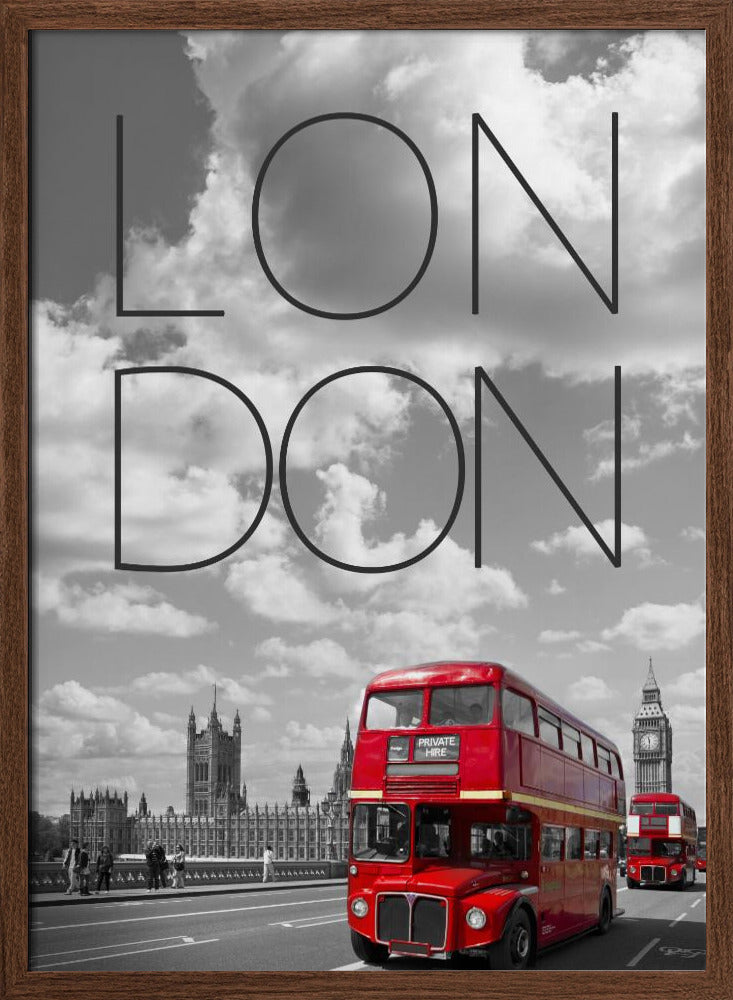 Red Buses in London | Text &amp; Skyline Poster