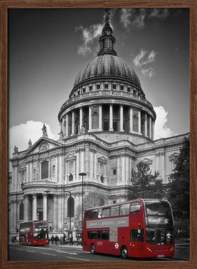 LONDON St. Paul’s Cathedral &amp; Red Bus Poster