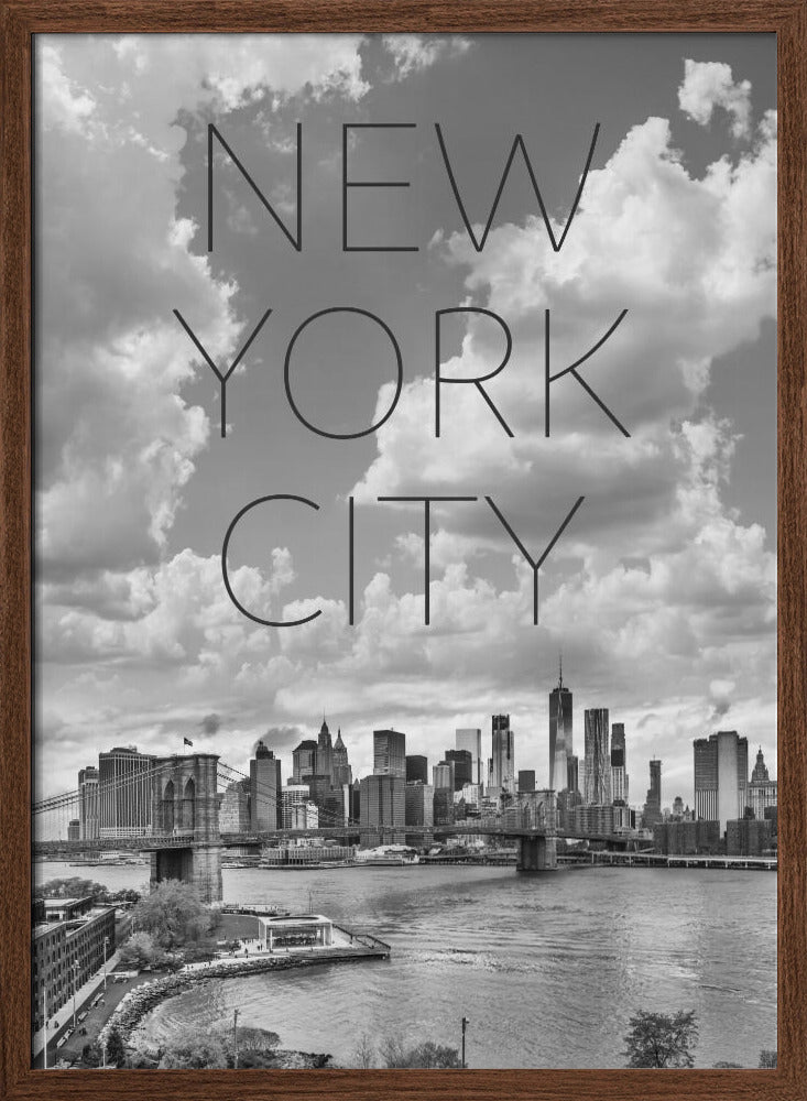 NYC Lower Manhattan &amp; Brooklyn Bridge | Text &amp; Skyline Poster