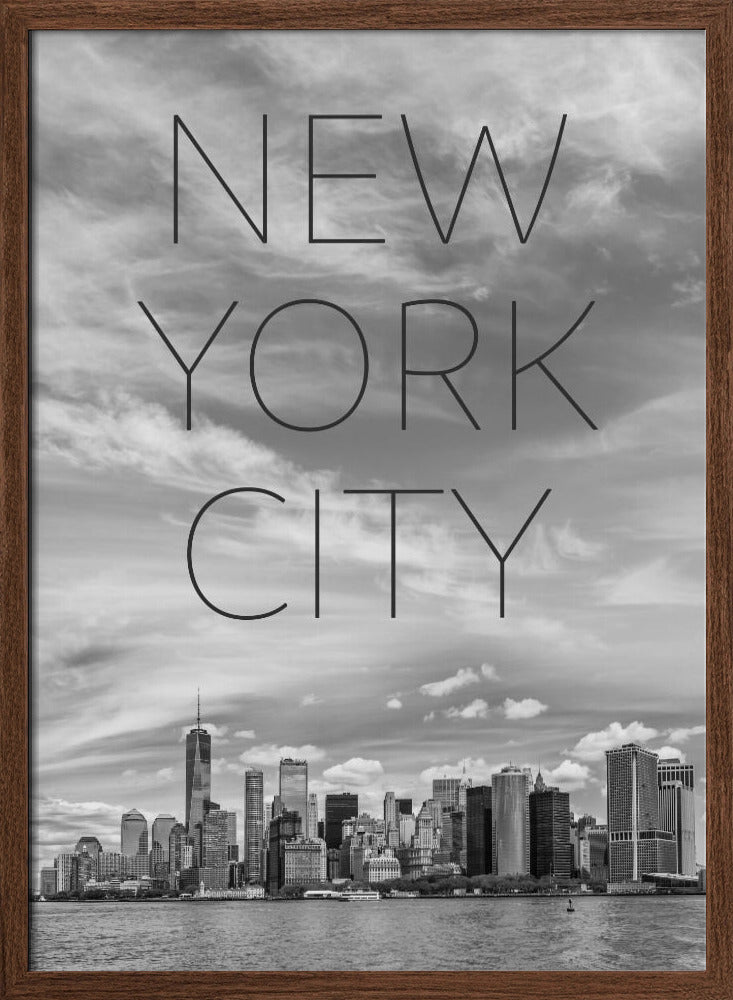 NYC Lower Manhattan &amp; Hudson River | Text &amp; Skyline Poster