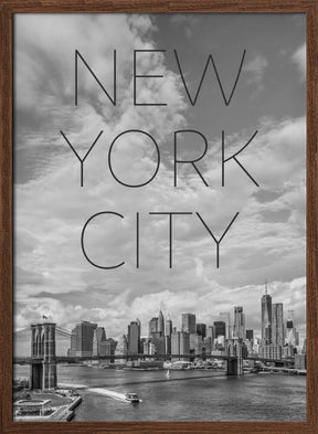 NYC Brooklyn Bridge &amp; Lower Manhattan | Text &amp; Skyline Poster