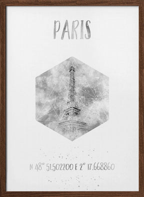 Coordinates PARIS Eiffel Tower | monochrome watercolor Poster