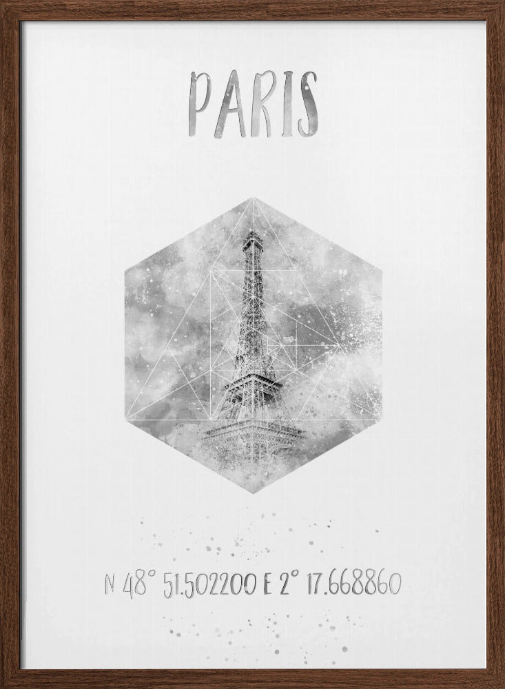 Coordinates PARIS Eiffel Tower | monochrome watercolor Poster