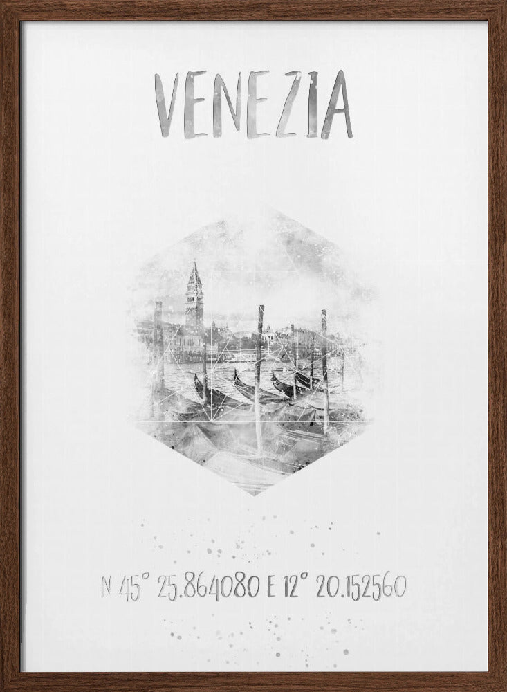 Coordinates VENICE Grand Canal | monochrome watercolor Poster