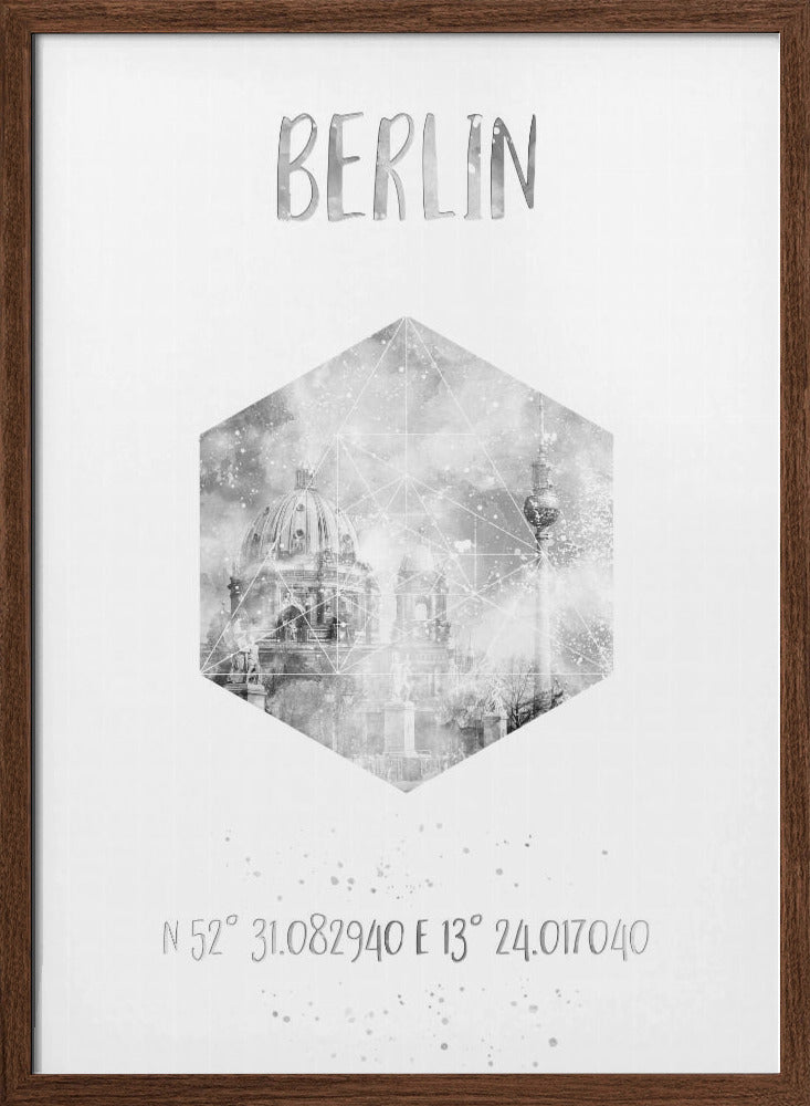 Coordinates BERLIN CATHEDRAL &amp; TELEVISION TOWER | monochrome watercolor Poster