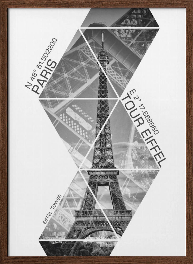 Coordinates PARIS Eiffel Tower | monochrome Poster