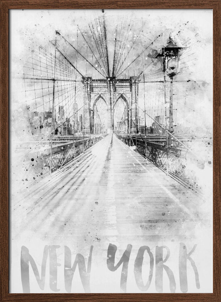 Monochrome Art NYC Brooklyn Bridge | watercolor Poster