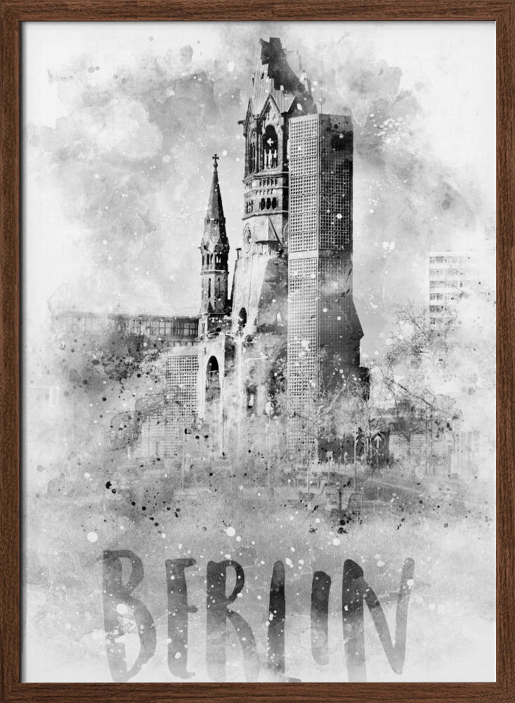 Monochrome Art BERLIN Kaiser Wilhelm Memorial Church | watercolor Poster