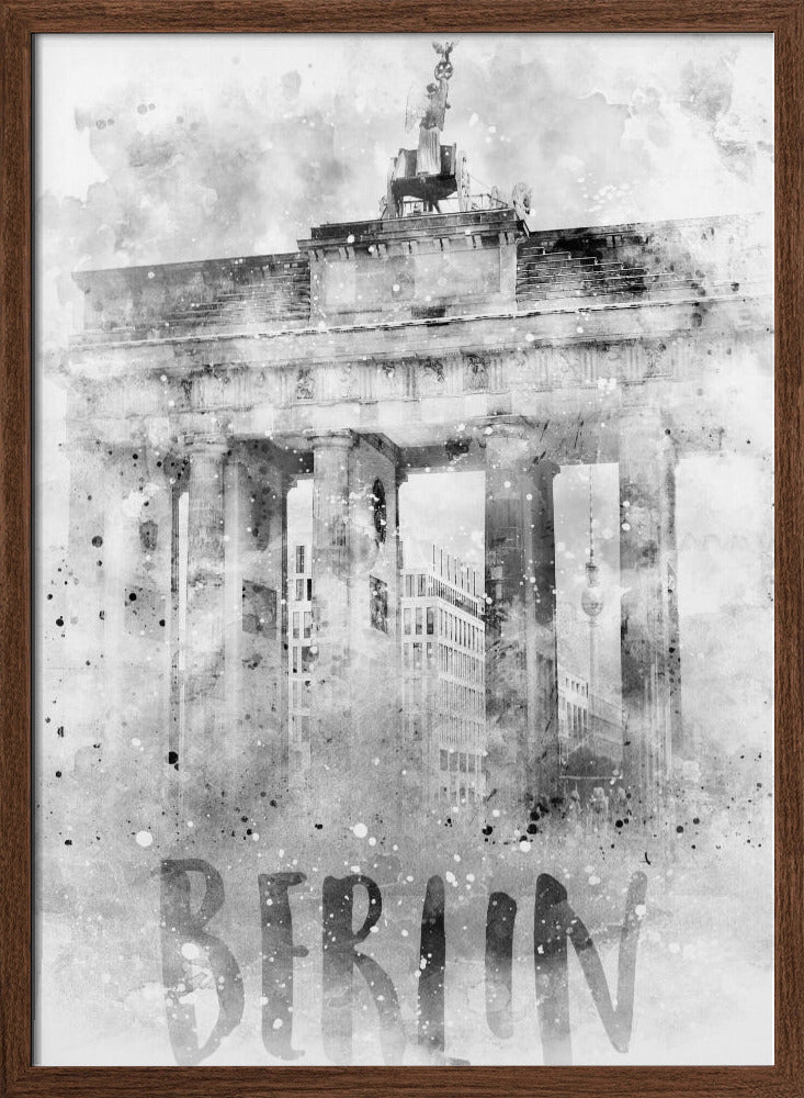 Monochrome Art BERLIN Brandenburg Gate | Watercolor Poster