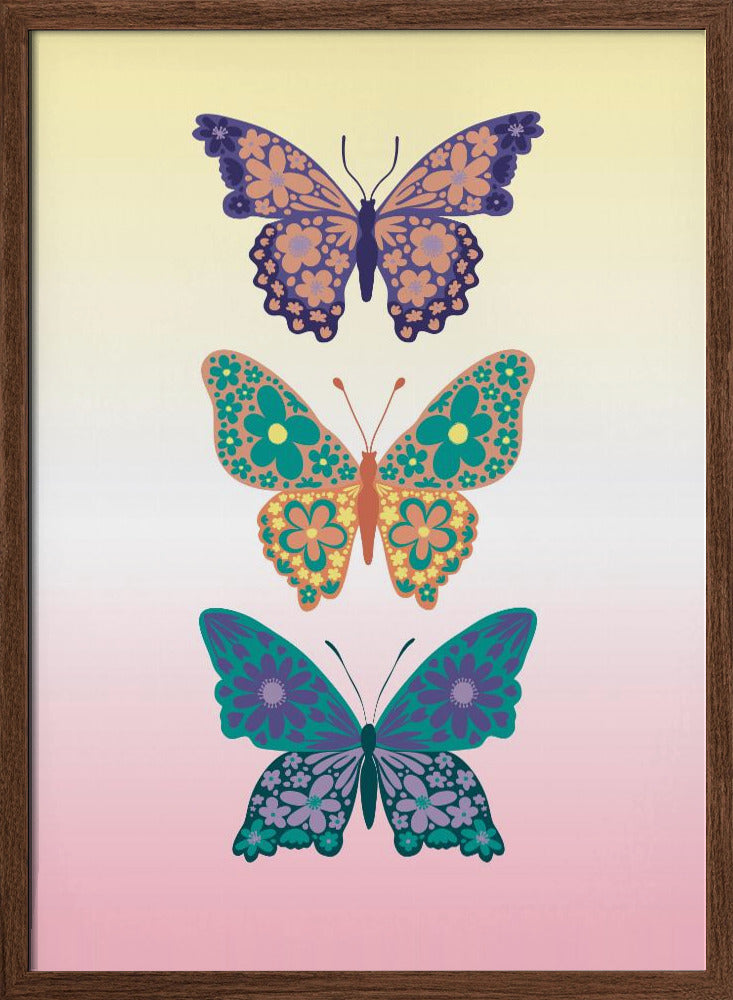 Colorful floral butterflies I Poster
