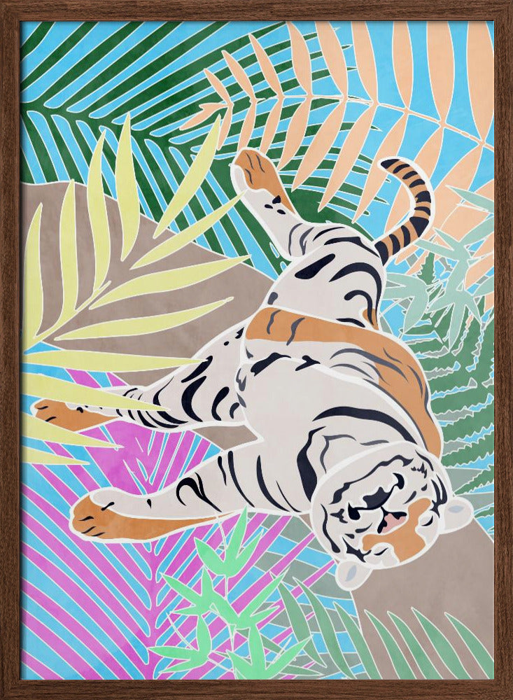 Tiger Sleepling in colourful jungle Poster