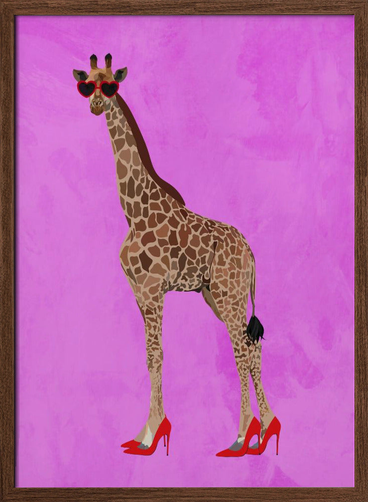 Giraffe wearing heels and heart glasses pink Poster