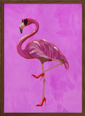 Flamingo in heels and heart glasses pink Poster