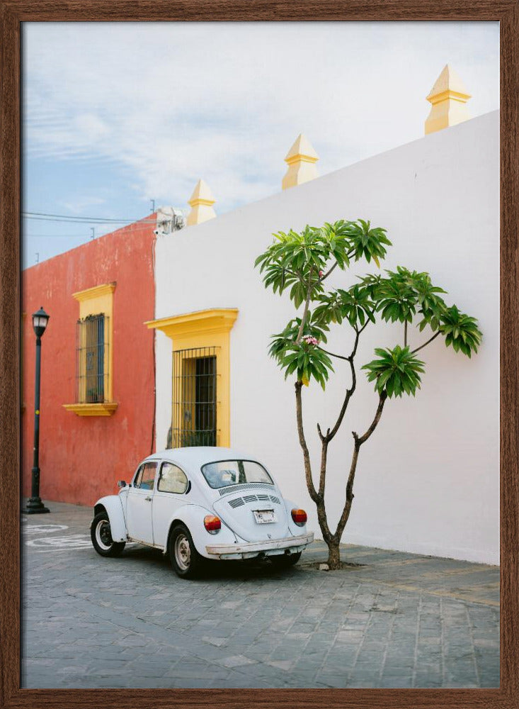 Pastel Volskwagen Beetle in the streets of Oaxaca Mexico Poster