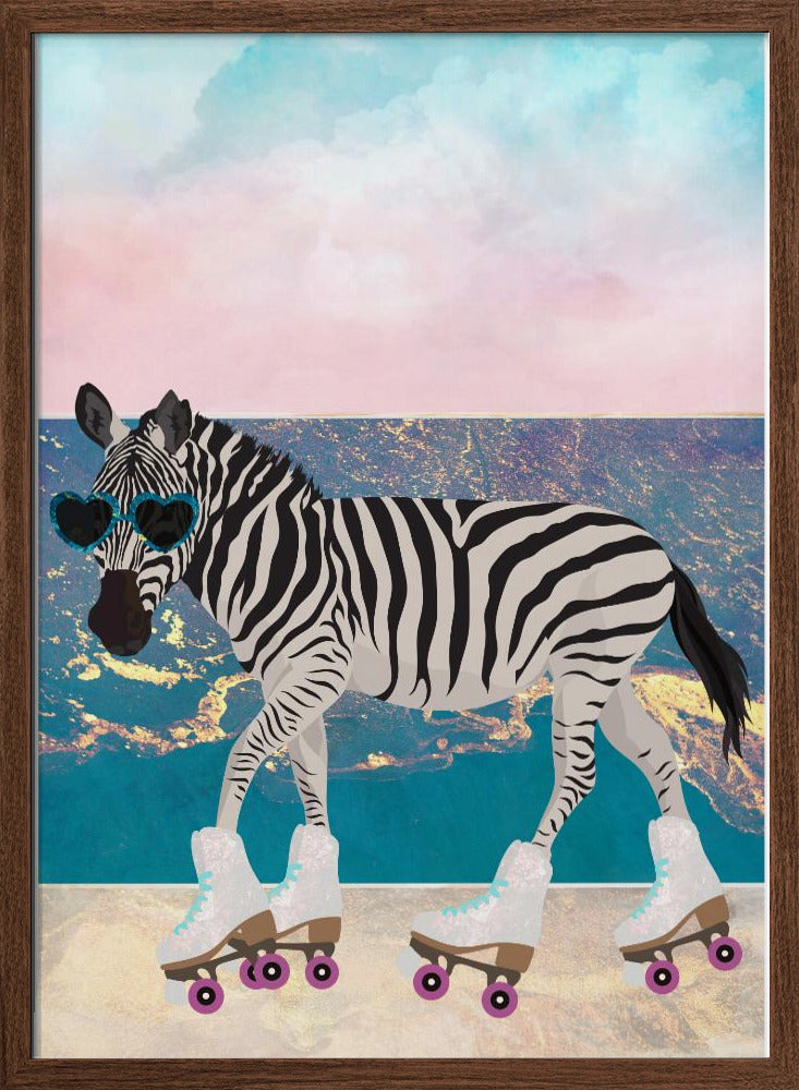 Zebra On Holiday Rollerksating Poster