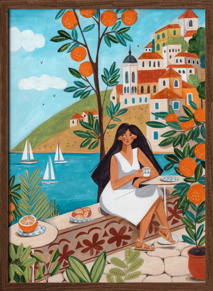 Travel poster woman in Mediterranean coast Poster