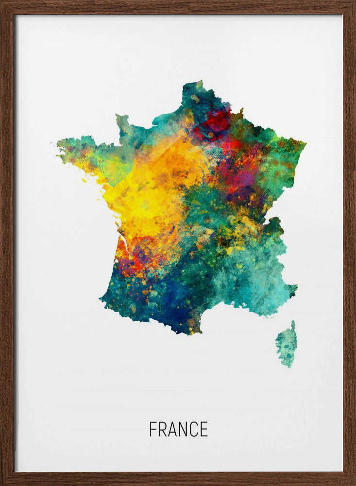 France Watercolor Map Poster