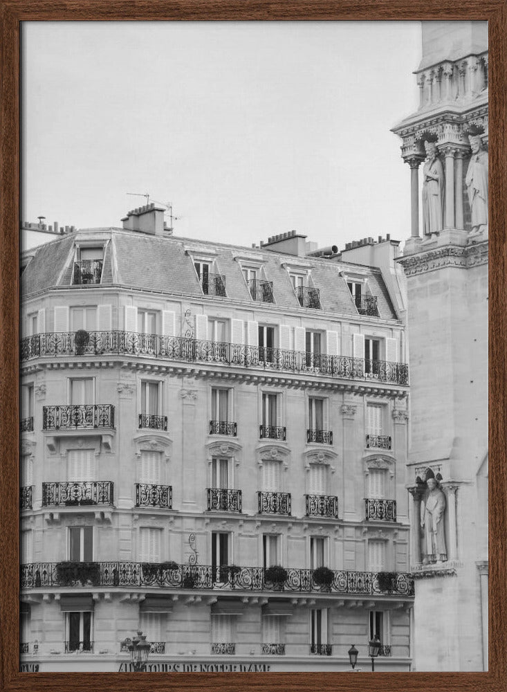 Paris Notre Dame Cafe Black and White Poster