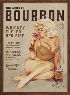 Bourbon Wall Art. Sexy Vintage Pin Up Girl Drinking Whiskey Poster