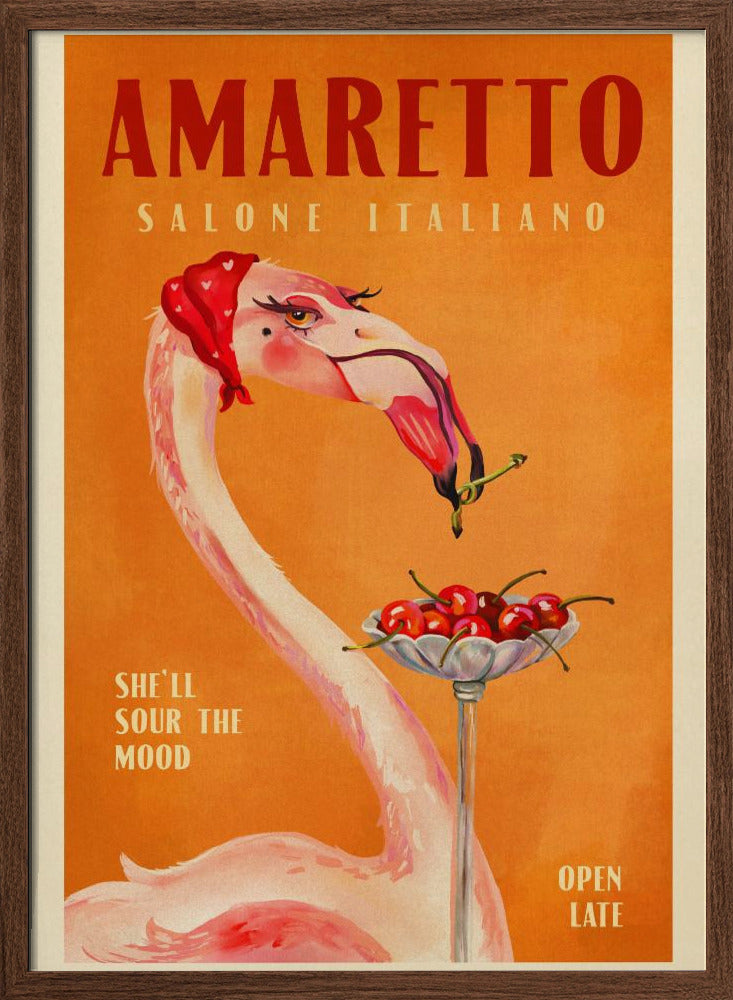 Amaretto Flamingo Art Deco Italian Cafe Travel Art Poster