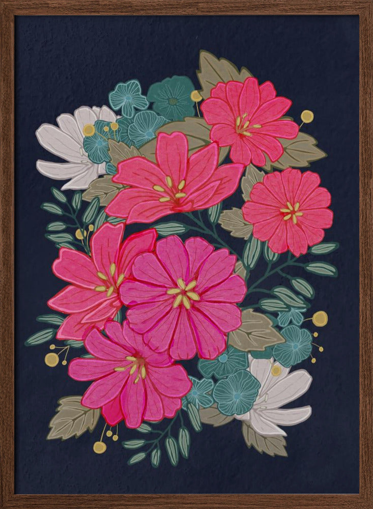 Flower Bouquet On Navy Poster