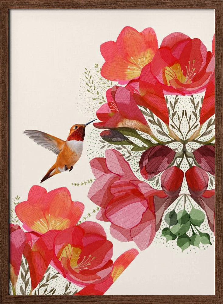 Hummingbird and Flowers Poster