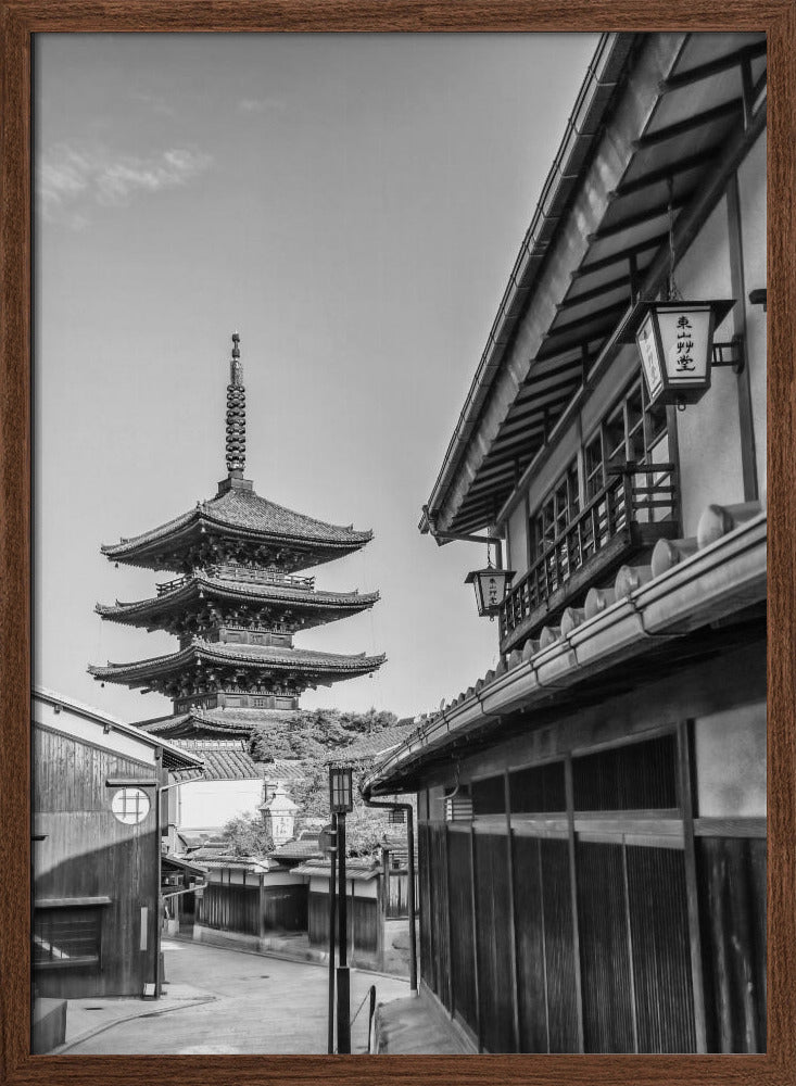 Historic Kyoto with Yasaka Pagoda - monochrome Poster