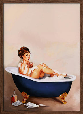 Bathtub Drinks: Pinup Girl Drinking In Bathroom Poster