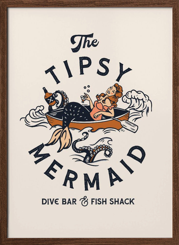 Tipsy Mermaid Dive Bar Mermaid Art Poster