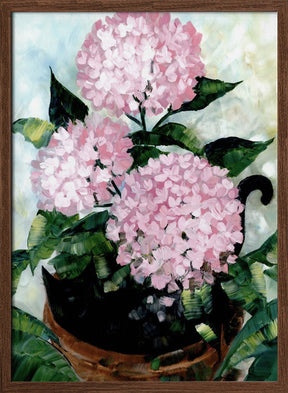 Potted pink hydrangeas Poster