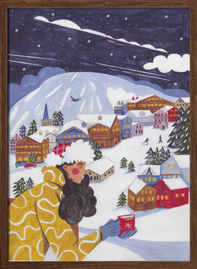 Winter Scene woman with coffee Poster