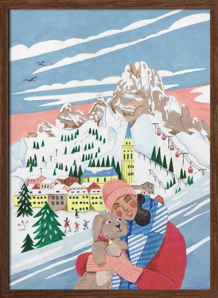 Winter Scene Woman and Dog Poster