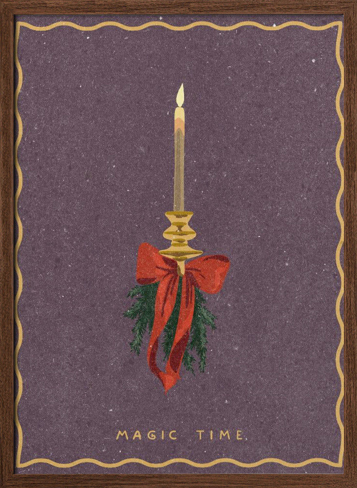 Candle with bow and spruce sprigs Poster