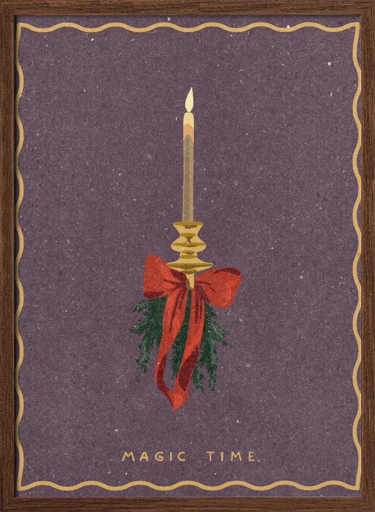 Candle with bow and spruce sprigs Poster