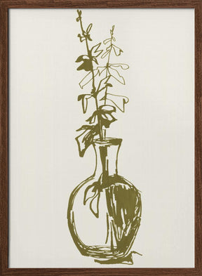 Leaves in a vase ink sketch (olive green) Poster