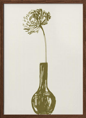 Flower in a vase ink sketch (olive green) Poster