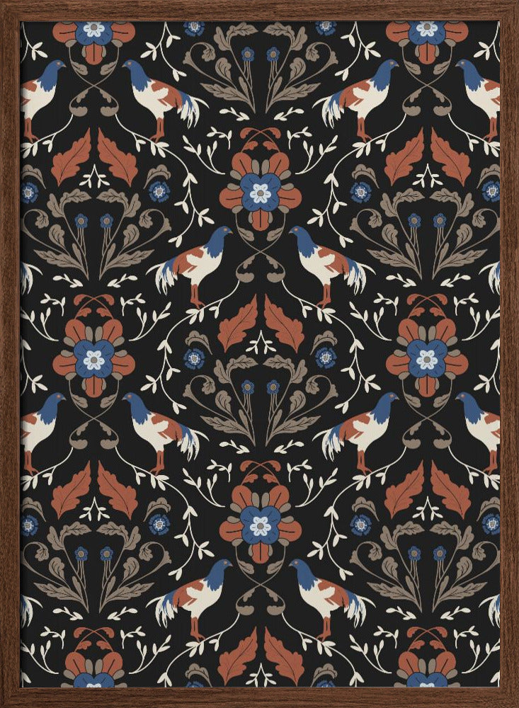 Roosters Beige Pattern Poster