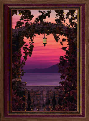 Sunset view with ornate &amp; gold burgundy frame Poster