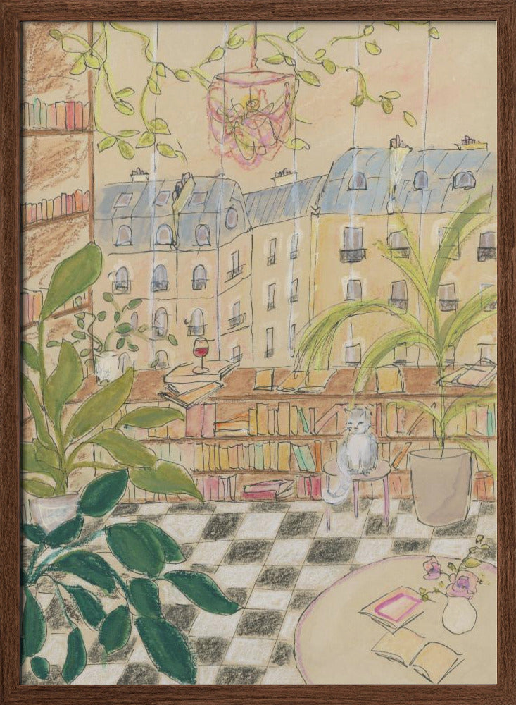 Antique Parisian Book Store Cat Poster