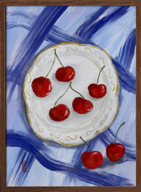 A Plate of Cherries Food Painting Poster