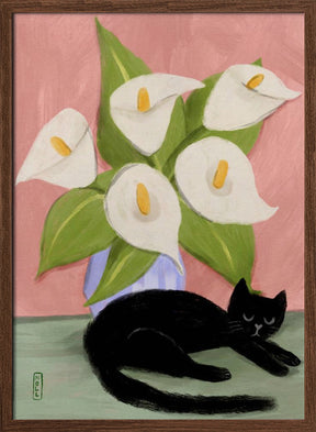 Lilies In a Vase and a Black Cat  - Still Life Illustration Poster