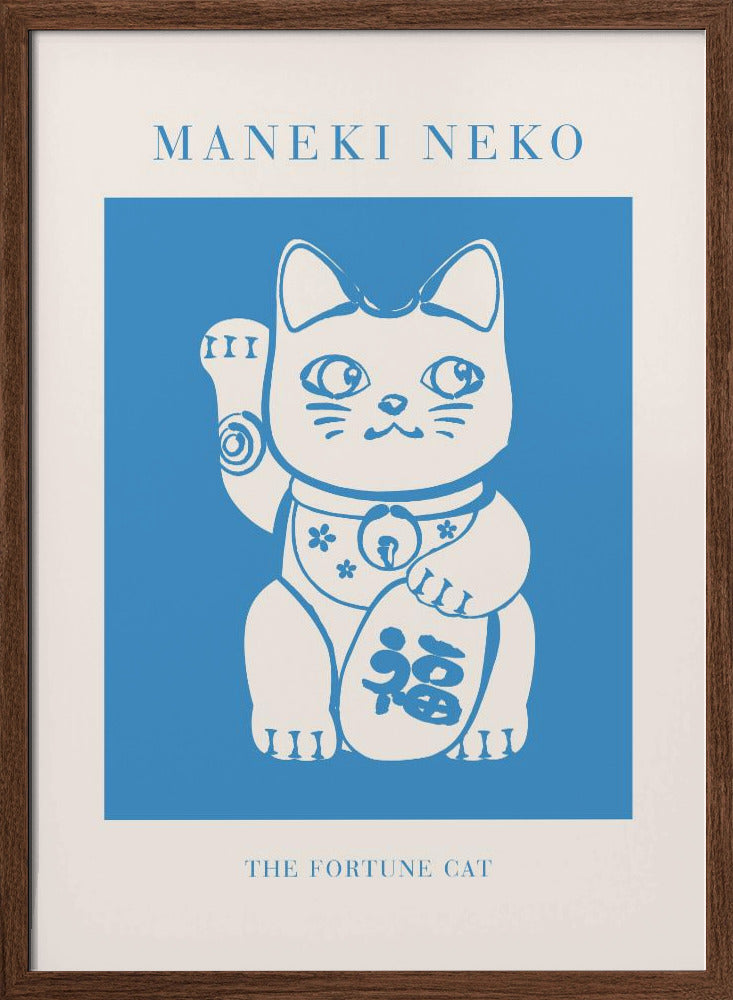 Maneki-neko Cat Blue Poster