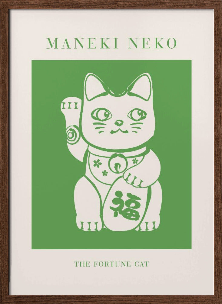 Maneki-neko Cat Green Poster