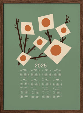 Sunburst Blossoms Sage 2025 Mid Century Calendar Poster