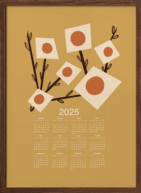 Sunburst Blossoms Yellow 2025 Mid Century Calendar Poster