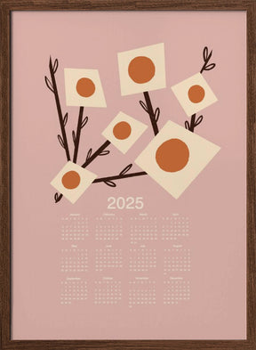 Sunburst Blossoms Pink 2025 Mid Century Calendar Poster