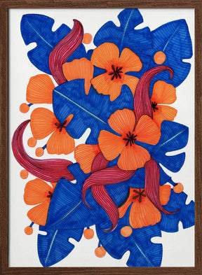 Hawaiian Orange and Blue Florals Poster