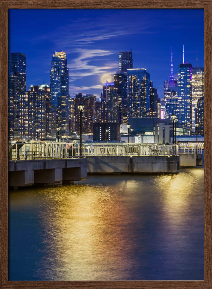 Harvest Moon over the Midtown Manhattan Skyline Poster