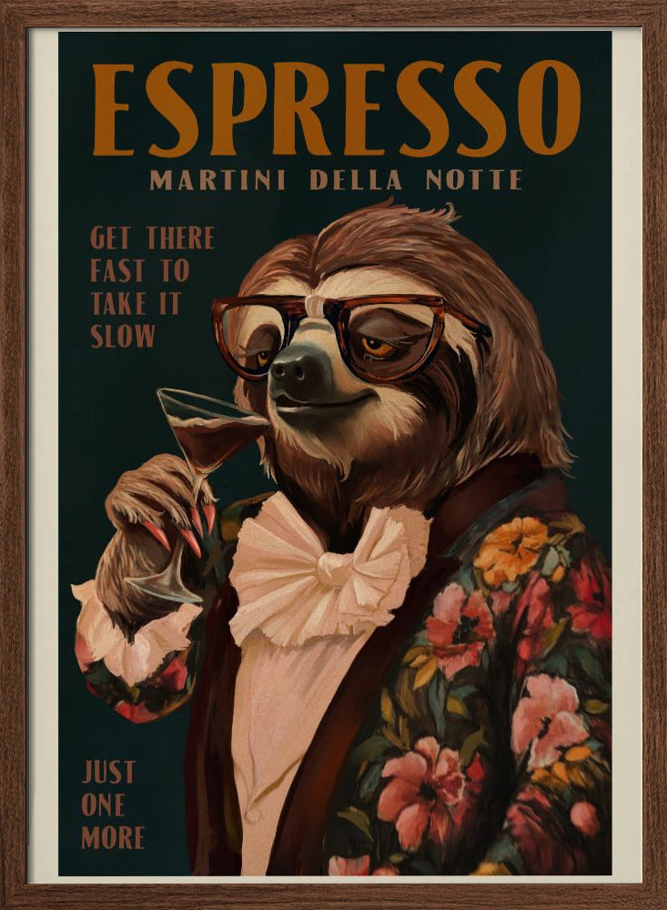 Art Deco Espresso Martini Drinking Sloth Poster