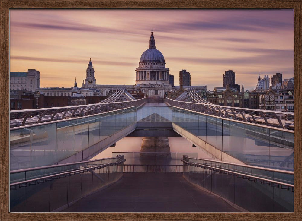 Millennium bridge leading towards St. Paul's church Poster